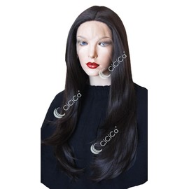 CiCiCa Lace Front Wigs, 26 Inches Long Wig, Straight Darkest Brown Wig Tends to Black Soft Premium Synthetic Heat Resistant Hair Replacement Wigs for Women.