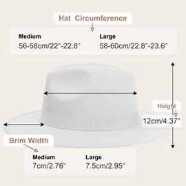 KUJUHA Fedora Hats for Mens/Womens Felt FedoraHats Two Tone Wide Brim Fedora Hats Rancher Hat White