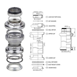 WEEROCK Neco Bicycle Headset Steel Bike Threaded Front Fork Bowl Set, Silve