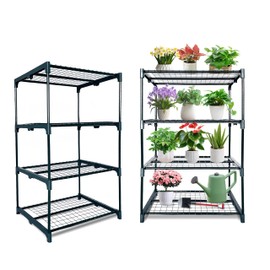 GreenGiggle 2 Pack Plant Stand Indoor Plant Shelf Outdoor,4 Tier Metal Greenhouse Shelves for Multiple Plant Pot Holder, Waterproof Greenhouse Shelving for Living Room Patio Home Decor for Gardening