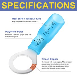 haisstronica 200pcs 5/16" Blue Marine Grade Heat Shrink Ring Connectors,16-14 Gauge Tinned Red Copper 0.7mm Ring Terminals Connectors,Brazed-Seam Insulated Electrical Crimp Wire Terminals
