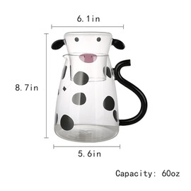 RockTrend Cow Clear Glass Bedside Night Water Carafe Set with Tumbler, Pitcher And Cup Night Set