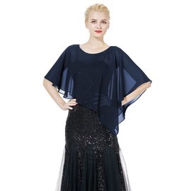 BEAUTELICATE Chiffon Shawl Wrap Sheer Cape Poncho Women Capelet Lightweight Top Cover Up For Summer Wedding Evening Bride bridesmaid (One size, Asymmetrical - Midnight Blue)
