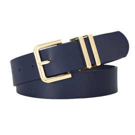 SUOSDEY Women Leather Belt for Jeans Pants, Ladies Waist Belt Fashion Dresses Belt with Gold Buckle navy blue