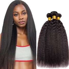 26 28 30 Inch Yaki Straight Bundles Natural Black Color Brazilian Unprocessed Virgin Hair Kinky Straight Bundles Soft And Healthy