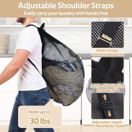 OTraki Laundry Bag Backpack 24 x 27 Inch Drawstring Mesh Travel Laundry Bags with Shoulder Straps, Duffle Bag Heavy Duty Dirty Clothes Organizer for Laundromat Home College Dorm Apartment (Black)