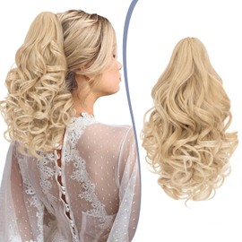 TESS Claw On Ponytail Extension Matte Material 14 Inch/37cm Curly Wavy Clip In Pony tail Synthetic Hairpiece,