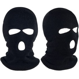 MH MOIHSING Black 3-Hole Full Face Cover Ski Mask, Beanie Hat Warm Double Knitted Winter Balaclava for Women and Men Outdoor Sports (2 Pack)