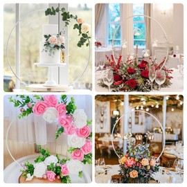 10 Pack White Floral Hoop with Stand 14 Inch Metal Rings for DIY Centerpiece Table Decorations Crafts Macrame Rings Hoop Dream Catcher Rings Wedding Christmas Wreath Candle Rings Wreaths Craft Hoops