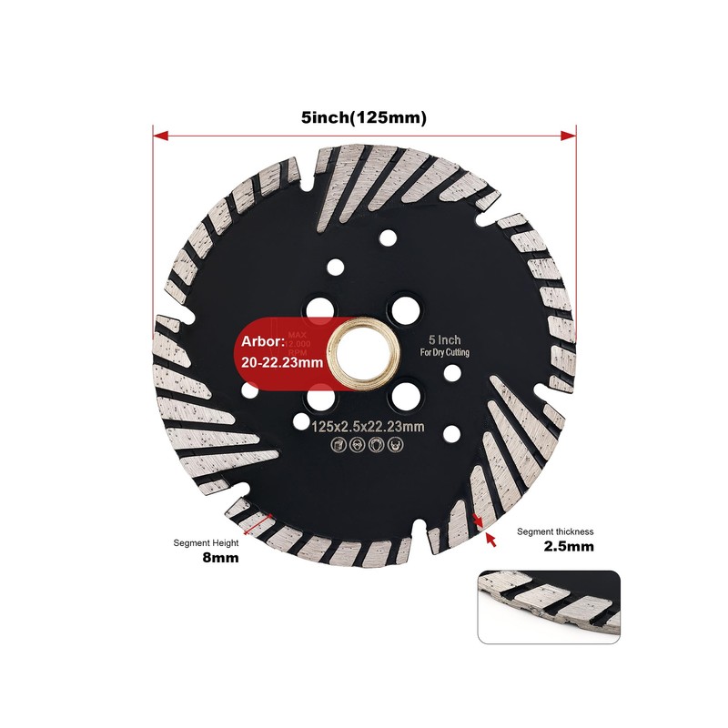 Casaverde 125mm Turbo Diamond Cutting Disc,Diamond Blade for Granite Marble