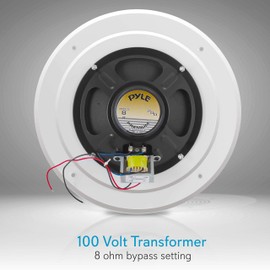 Pyle 8” Ceiling Wall Mount Speaker - Full Range Woofer Speaker System 100 Volt Transformer Flush Design w/ 60Hz-16kHz Frequency Response 200 Watts Peak & Template for Easy Installation PDICS8, White