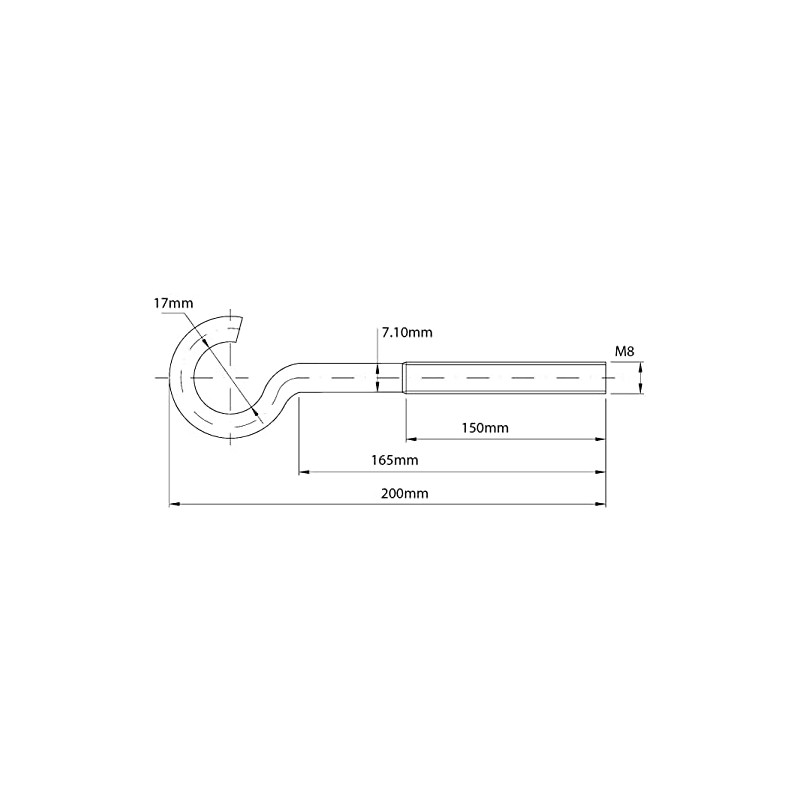 Screws City M8 x 150mm Open Hook with Metric Thread