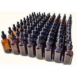 Dropper Stop™ 2oz Amber Glass Dropper Bottles (60mL) with Tapered Glass Droppers - Pack of 80