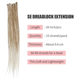 20 Inch Thin 0.6 cm Dreadlocks Extensions Single Ended 15 Strands/Packs Brown to Blonde Soft Synthetic Dreads Reggae Crochet Braided Dread Extensions