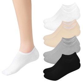 Sunm Boutique No Show Socks Womens Low Cut & Non Slip, Invisible Liner Casual & Formal Socks, Soft & Stretchable, Flat Boat Line 4 Pairs (Black+Skin color+Grey+White, 5-8)
