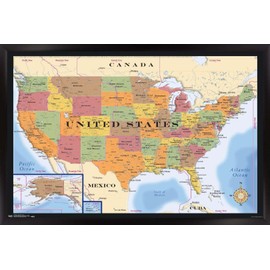 Map - USA Time Zones 14x22 Poster - Black Framed Version