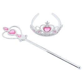 3PCS Princess Crystal Crown Tiara Set for Little Girls,Dress Up Cosplay Accessories (Pink)