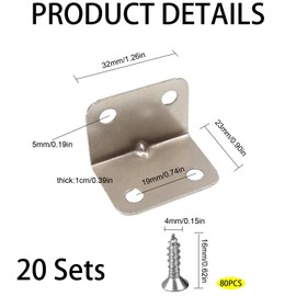 20 Pcs Angle Brackets,L Brackets, 90 Degree Bracket, L Brackets for Wood, Metal Brackets for Wood, Corner Bracket,Metal Brackets, Brackets for Wood, for Wood Furniture Fixing and Repairing