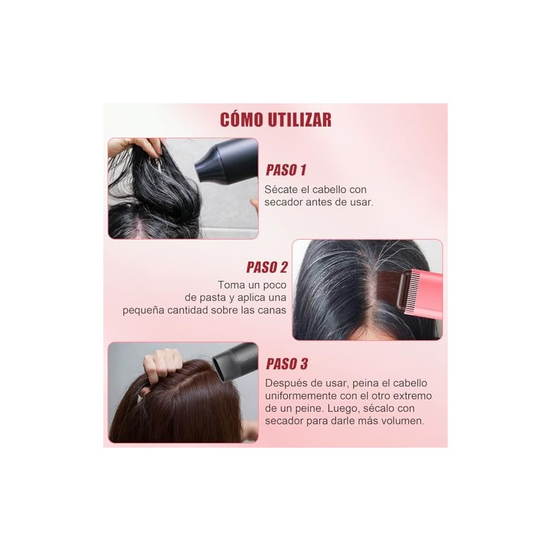 2 en 1 Peine con Tinte de Cabello，Cubre Canas en