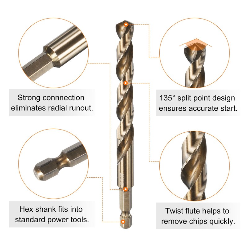 sourcing map 1/4" Hex Shank Drill Bit 3/8" Gold Oxide