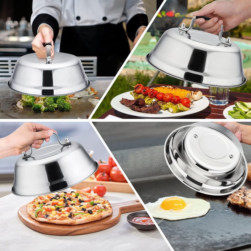 Cheese Melting Dome Set of 3, HaSteeL Stainless Steel Round