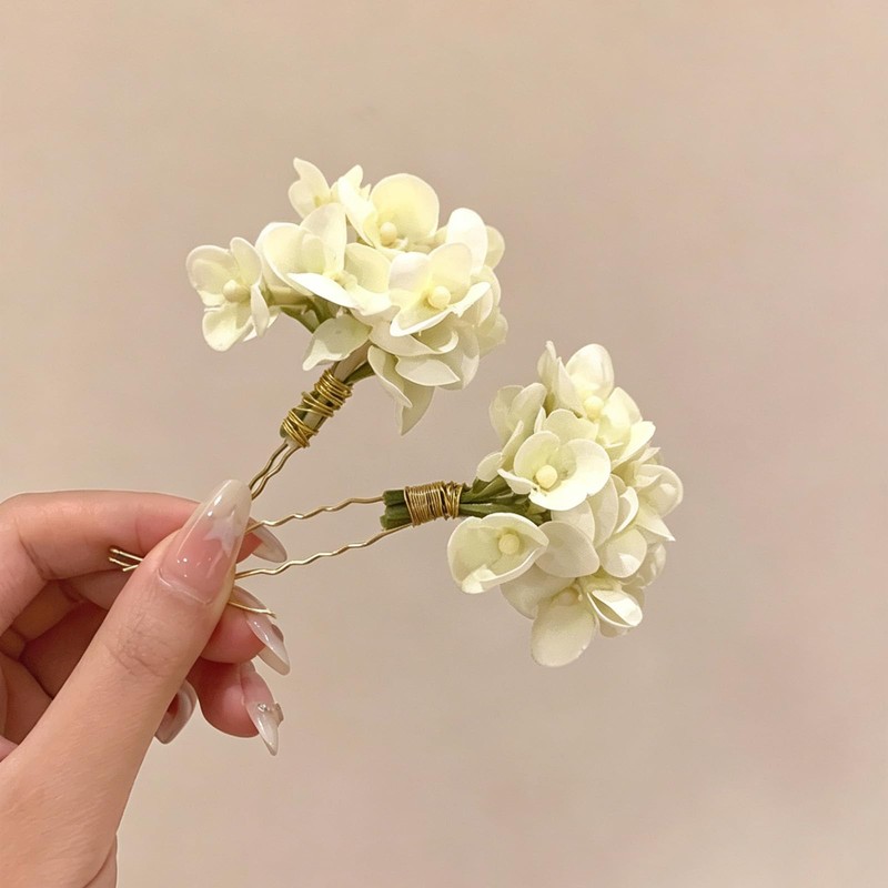 2 Pack Floral Hair Pins with Hydrangea Flowers for Women