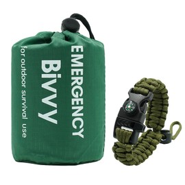 RLXMARTD Green Bivy Bags, Emergency Sleeping Bag, Bivy Bags and Emergency Survival Bracelet Suit, with Compass (1, Green)