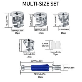 Cam Lock Nuts and Cam Screws, 110 Pcs Cam Locks for Furniture Connecting Cam Lock Fittings, 3 in 1 Cam Connector Bolt Fittings Fasteners Hardware Parts for Drawer Dresser Cabinet (110)