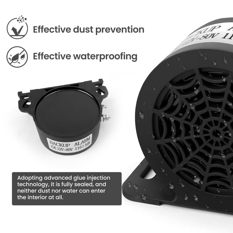 MIRKOO Backup Alarm 110dB 12V-80V DC Waterproof Industrial Heavy-Duty Backup