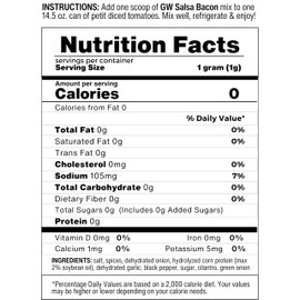 Fresh Bacon Salsa Seasoning Mix by GW Spice Co. – Mild Dry Salsa Packets for Homemade Salsa, Canning, & Dip – Makes 8 Pints of Mild Fresh Salsa – Versatile Meat Seasoning & Rub - Bacon Flavor