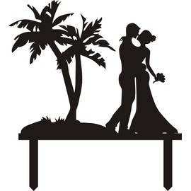 Decoración para tarta de boda anniverario con 2 niños, Beach Theme(Black)