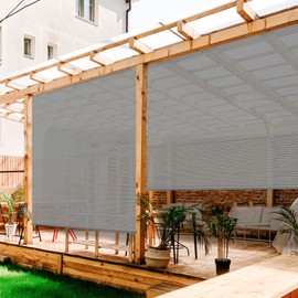 FLORALEAF Outdoor Roller Shades Window Blinds for Porch Screen Deck Pergola Patio Balcony Gazebo Privacy Sunshade Roll Up Outdoor 5'W x 6.5'H Light Grey Hollow Out
