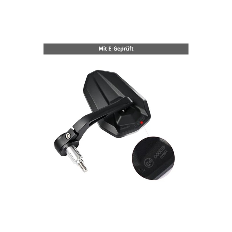 evermotor Motorcycle Handlebar End Mirrors, Motorcycle Mirrors E-Approved, 360° Rotation,