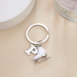 LIKGREAT Ice Skate Keychain Figure Skating Keychains Initial Ice Skating Charm Keyring Handbag Decoration, P, Medium