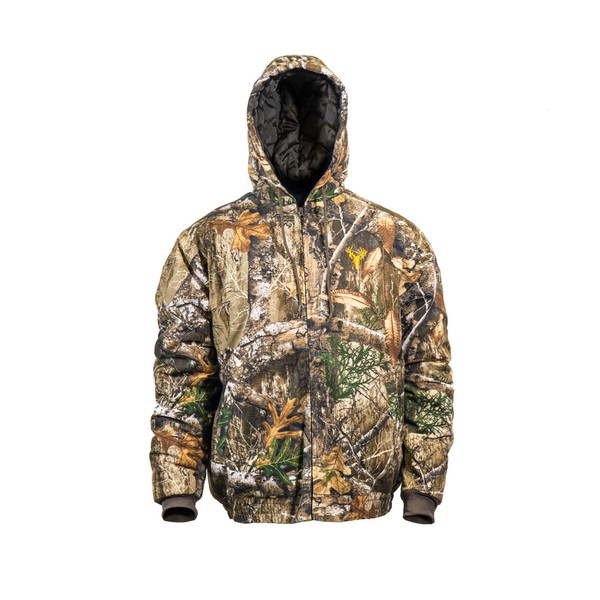 HOT SHOT Men’s Insulated Twill Camo Hunting Jacket, Realtree Edge Camo with Cotton Shell, for cold weather, bird and deer hunting, Medium