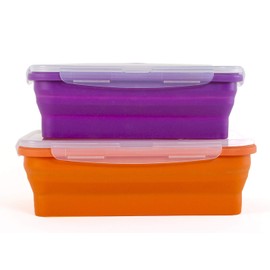 Thin Bins Collapsible Containers – Set of 2 Silicone Food Storage Containers – BPA Free, Microwave, Dishwasher and Freezer Safe - No more cluttered container cabinet! (XL)