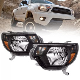 2012-2015 Tacoma Headlights,Headlight Assembly Fit for Toyota Tacoma 2012 2013 2014 2015 Halogen Headlamp Replacement Driver Passenger Side Blacking Housing Amber Reflector Clear Lens