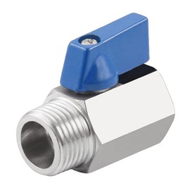 1/2 Inch Mini Ball Valve Stopcock Made of 304 Stainless Steel, 1 Piece Mini Ball Valve with Blue Handle, High Temperature Resistant (Inner x Outer Thread)