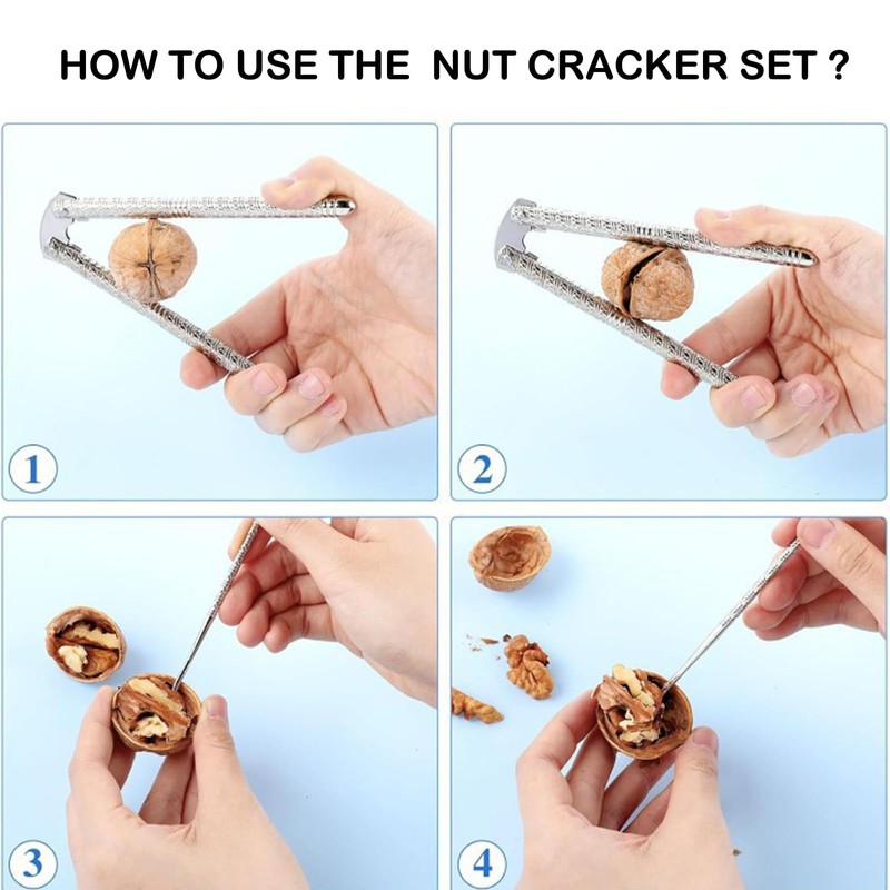 Fufuaicf Stainless Steel Nut Cracker Set for Nuts，3 Pcs Nutcracker