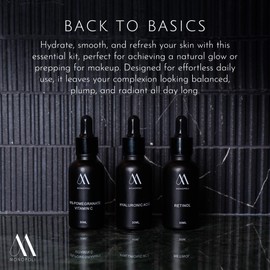 Monopoli Skin Back to Basics Skincare Kit | 3-Piece Set with 10% Pomegranate Vitamin C Serum, Hyaluronic Acid, Retinol | Hydrating Face Moisturizer for Glowing Skin | Luxury Beauty Gift