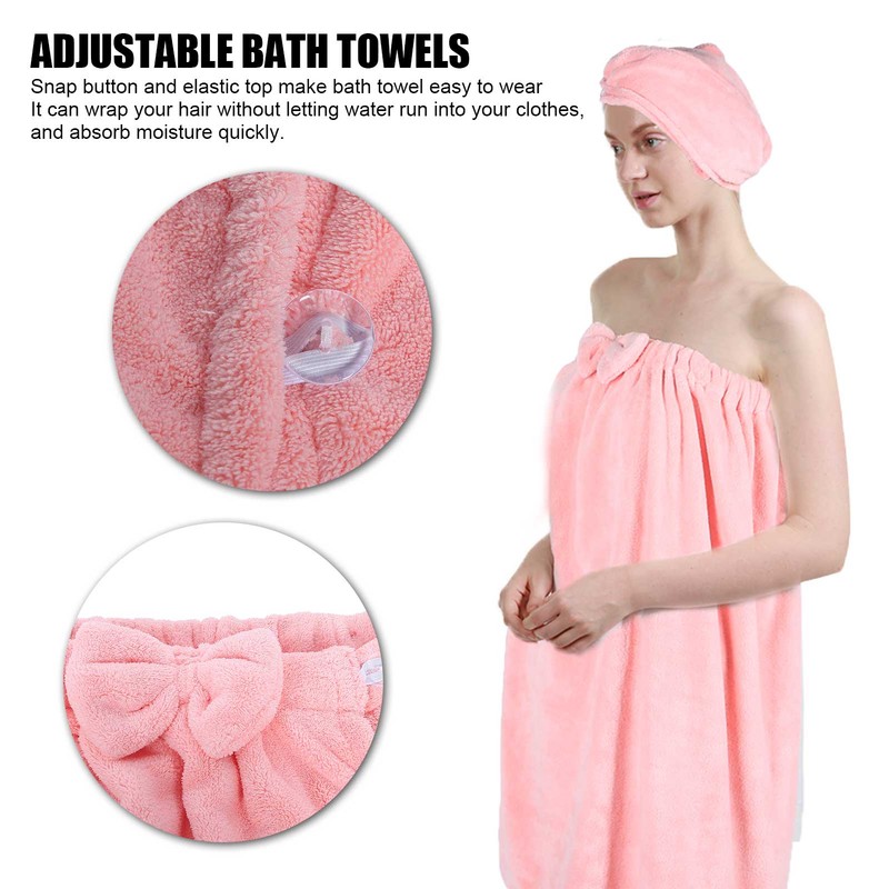 Bath Towel Wrap Coral Fleece Spa Women Adjustable Shower Wrap
