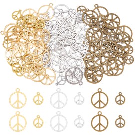SUPERFINDINGS 120Pcs 3 Colors Peace Sign Symbol Charms Pendant 2 Sizes Vintage Alloy Peace Charms Jewelry Peace Pendants Peace Sign Necklace Bracelet Pendants for Jewelry Making