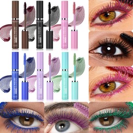 FantasyDay Smudge-Proof Colorful Mascara Set Liquid Lash Extensions Cosmetics, 6 Pcs Washable Volumizing Lengthening Defining Curling No Clumping Mascara Premium Xmas Eye Makeup Gift Set