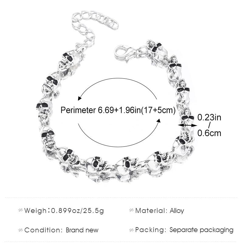 IXDEAXLY Punk Stainless Steel Skull Linked Chain Bracelet Skull Jewelry