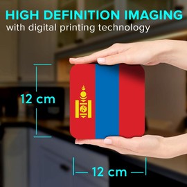 1 x Square Jumbo Size Coaster 12cm Mongolia Flag Travel Holiday Adventure Cork Backed MDF Glossy Tea Coffee Accessory #58828