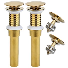 Rockgoya Bathroom Sink Drain, 2 Pack Gold Drain Stopper Bathroom Sink Without Overflow, Pop Up Drain Assembly with Detachable Strainer Basket, Built-in Anti-Clogging Strainer,Stainless Steel