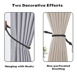 Lollanda 4Pcs Rope Curtain Tiebacks, Drape Tie Backs for Curtain, Black Curtain Tie Simple, Curtain Rope Holder Buckle for Curtain (Black-4Pcs)