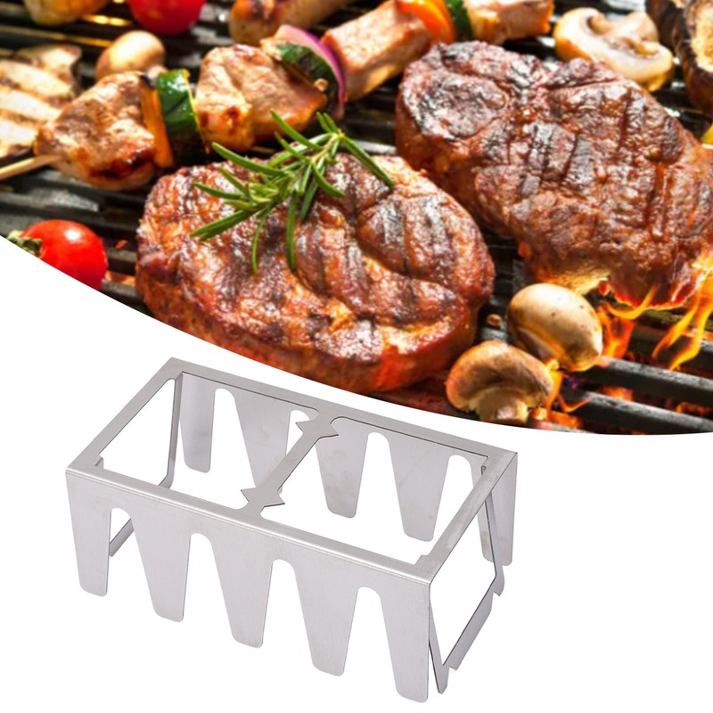 BBQ Skewer Rack Lightweight Portable Sturdy Structure Stainless Steel Wear