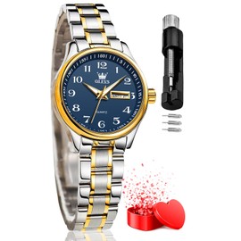 OLEVS Women Watches Gold Silver Stainless Steel Waterproof Analog Large Easy Reader Day Date Ladies Wrist Watches