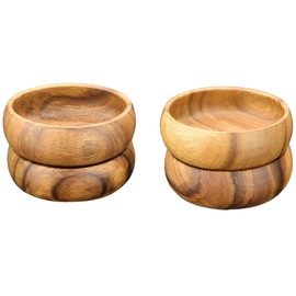 Pacific Merchants Acaciaware Natural Acacia Wood Round Calabash Bowl, 4-Inch, Set of 4